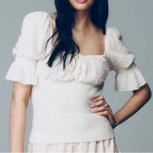 🟤NWT ANTHROPOLOGIE Ruffle-Sleeve Wool
Cashmere Knit Blouse in Ivory